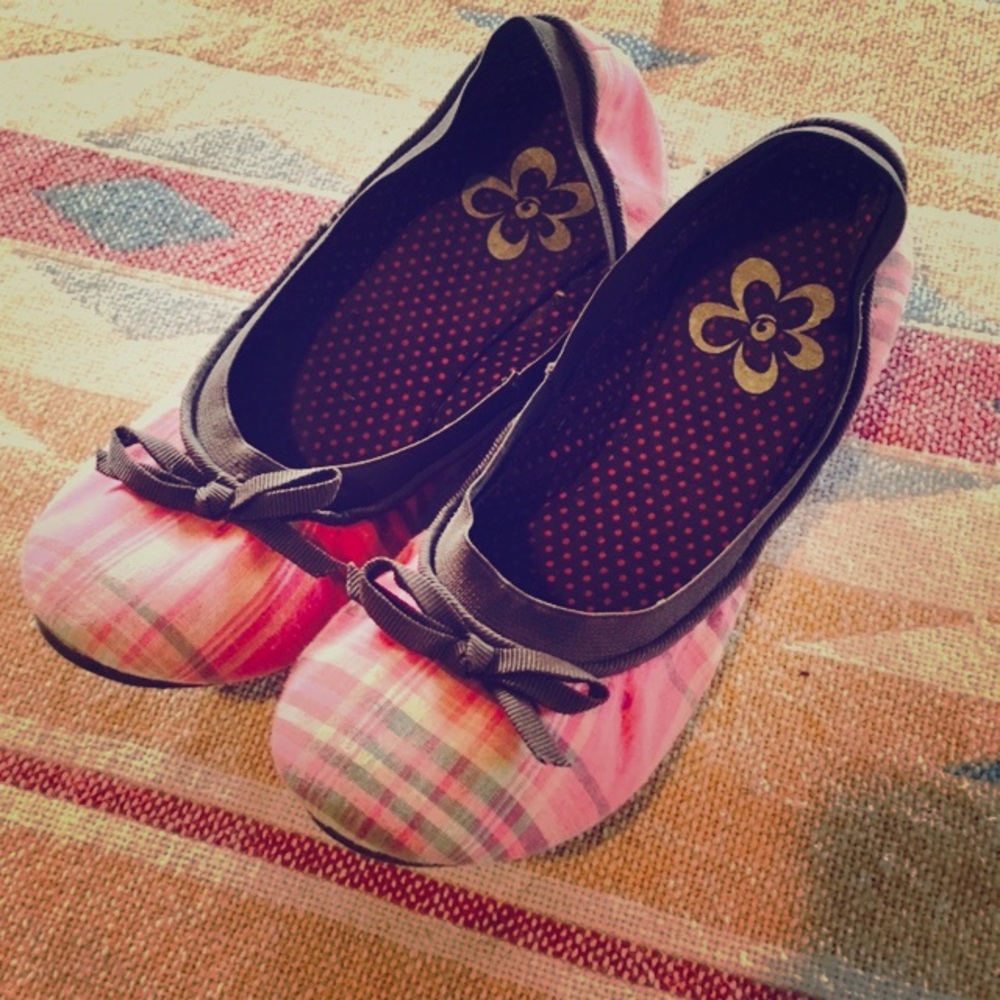 Pink slip on plaid shoes